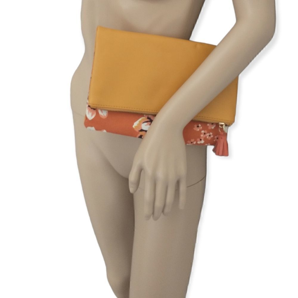 Rachel Pally Zahara Clutch Envelope Folding Floral Orange Blossoms Vegan Leather